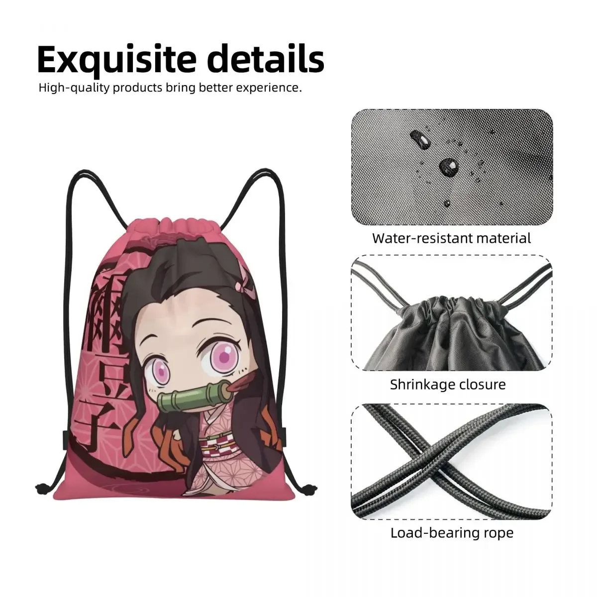 sac à dos personnalisé kimetsu no yaiba nezuko avec cordon de serrage, sac de sport pour femmes, sac d'entraînement demon slayer anime manga