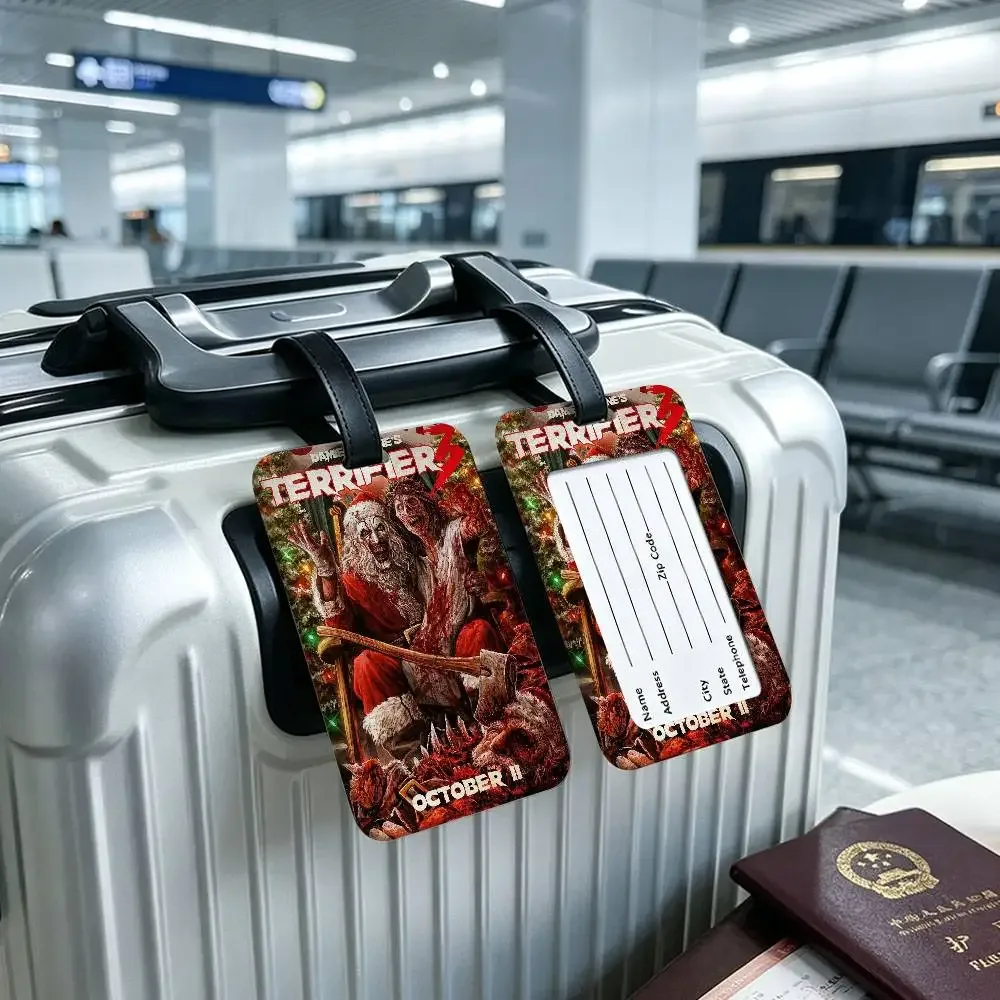étiquette de bagage en pvc universelle sur le thème du film d'horreur terrifiers, anti-perte, avec carte d'information, étiquette d'identification pour valise et sac à dos