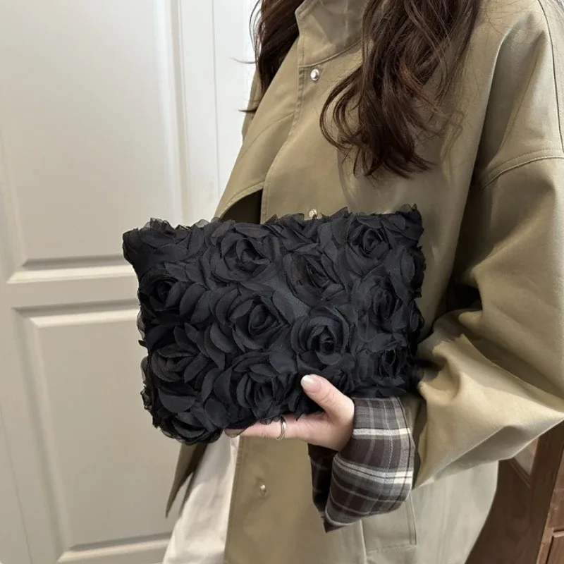 sac à cosmétiques à fleurs en dentelle noire, grande capacité, pochette de rangement de toilette de voyage pour femmes, sac à main