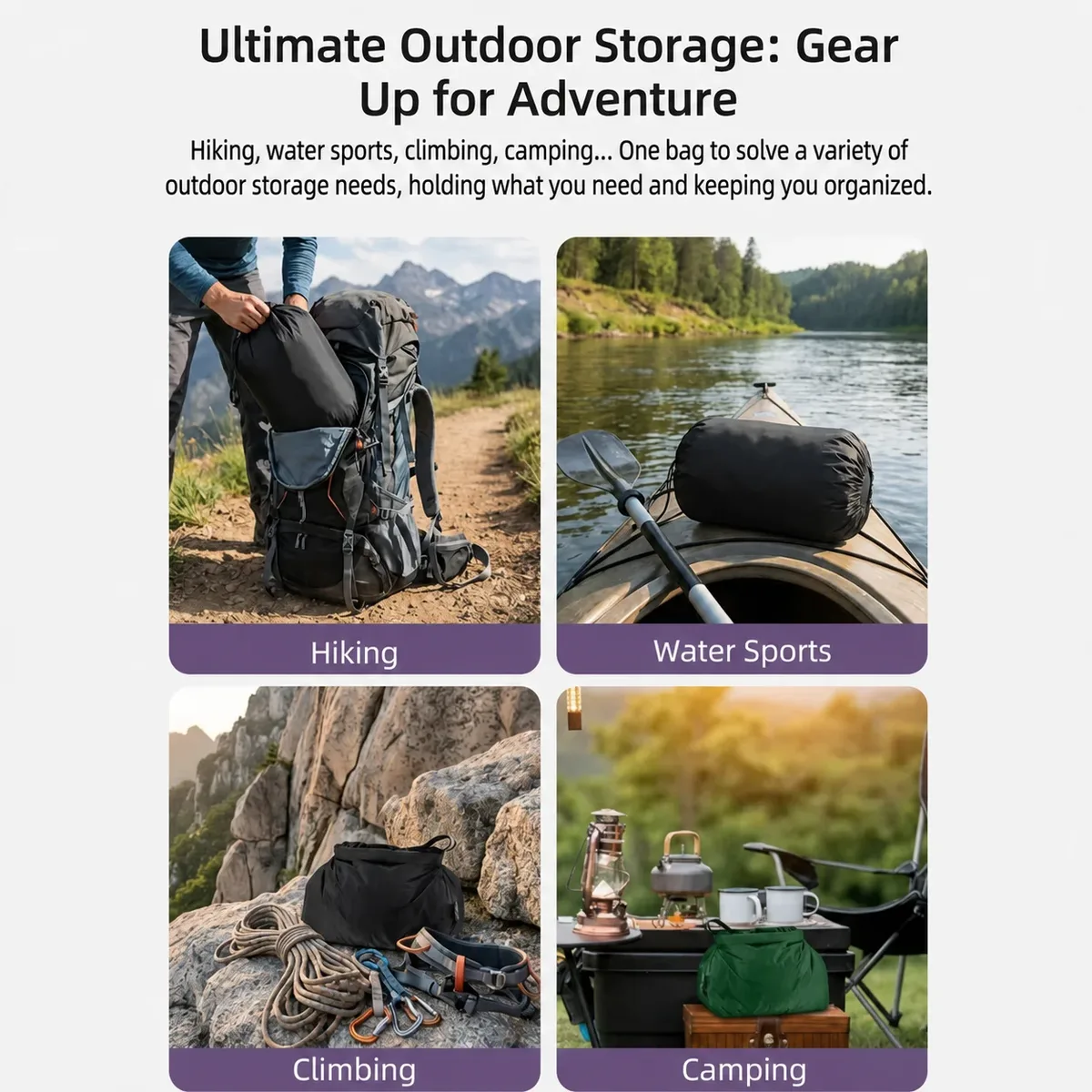 sac de compression sous vide pour camping en plein air, sans pompe, organisateur de rangement étanche pour sac de couchage, randonnée, sac à dos, gain de place