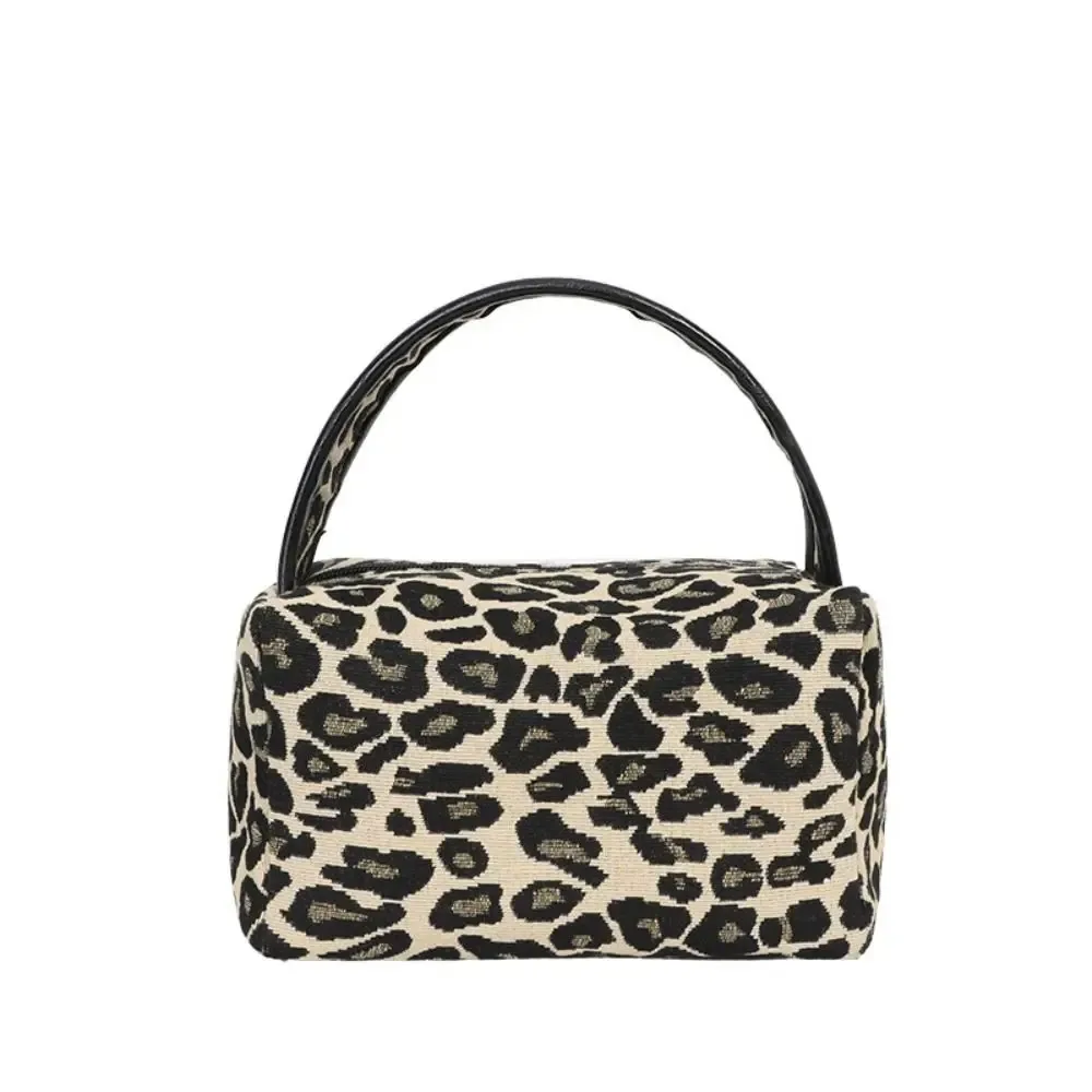 pochette de maquillage portable tendance motif léopard, grande capacité, avec fermeture éclair, pour femmes, organiseur de maquillage, trousse de toilette, sac à main en toile, sac oreiller