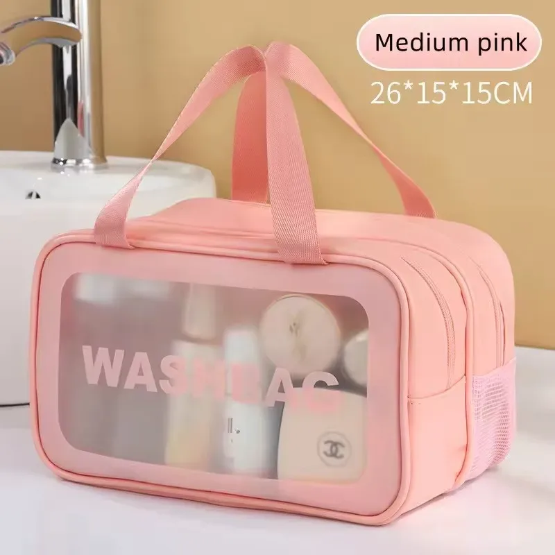 sac de maquillage double transparent en pu avec séparation sec-humide, sac de rangement cosmétique portable pour les voyages, le fitness et la natation