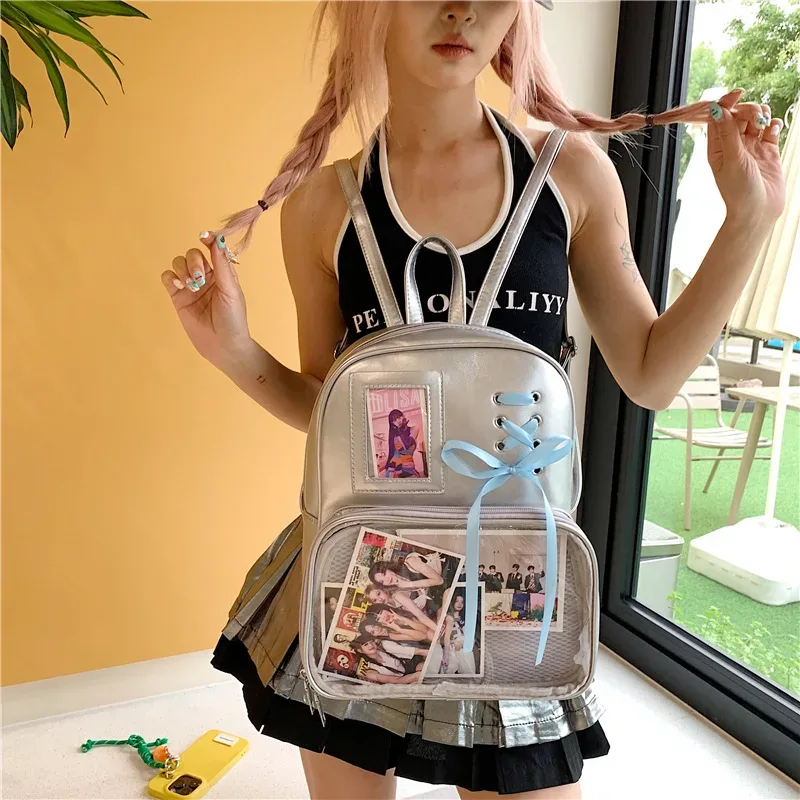 Sac à dos Transparent de couleur unie, sac à bandoulière étanche de grande capacité, sac à main unisexe Transparent et respirant