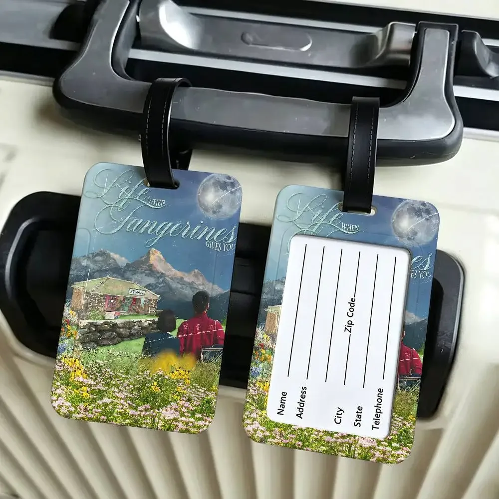 étiquette de bagage en pvc "when life gives you tangerines" de korean tv avec carte d'information et étiquette anti-perte pour valise, sac à dos, voyage