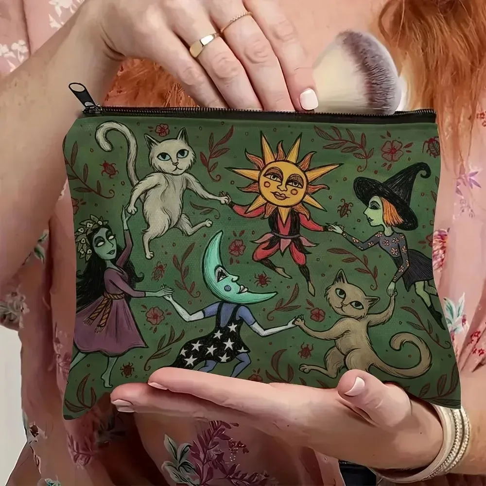 nouveau sac de maquillage design chat et lune, sac de rangement portable et durable, sac de forêt tendance, cadeau