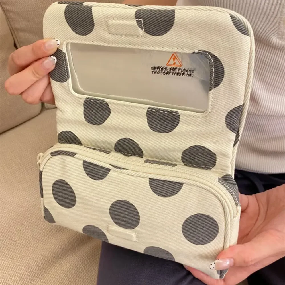 sac cosmétique portable en toile à pois, rayures roses, grande capacité, sac pour petits objets, multifonction
