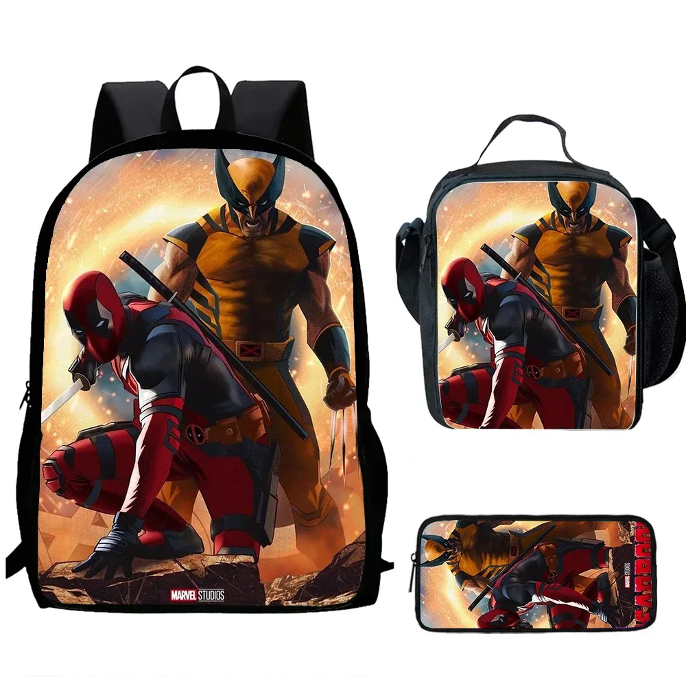 classique populaire d-deadpool w-wolverine imprimer 1/3 pièces/ensemble étudiant sacs d'école sac à dos pour ordinateur portable sac à dos avec sac à déjeuner porte-crayon