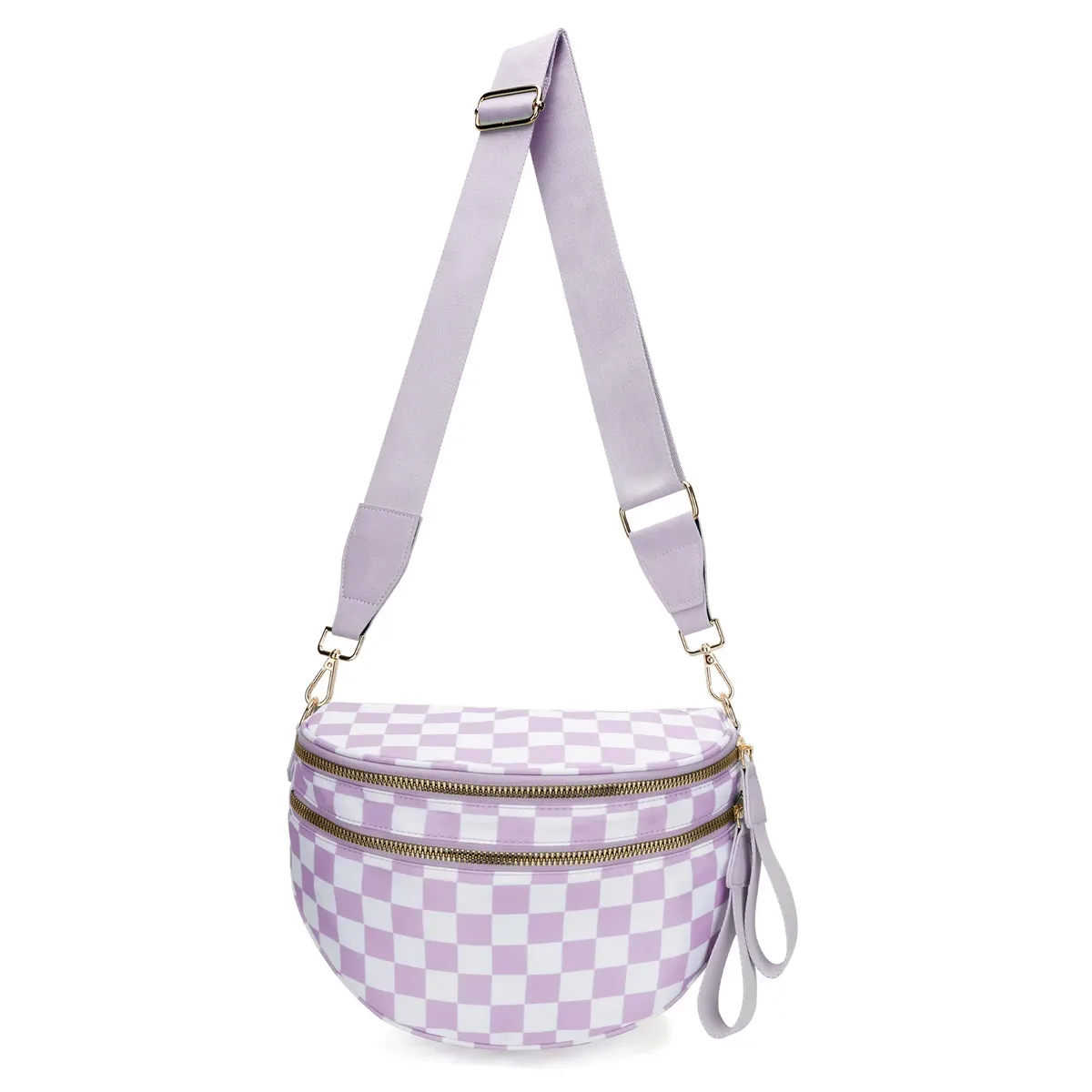 sac banane à carreaux pour femmes, sac banane décontracté, grande capacité, sangle réglable, sac à bandoulière simple pour maman, fourre-tout de voyage quotidien