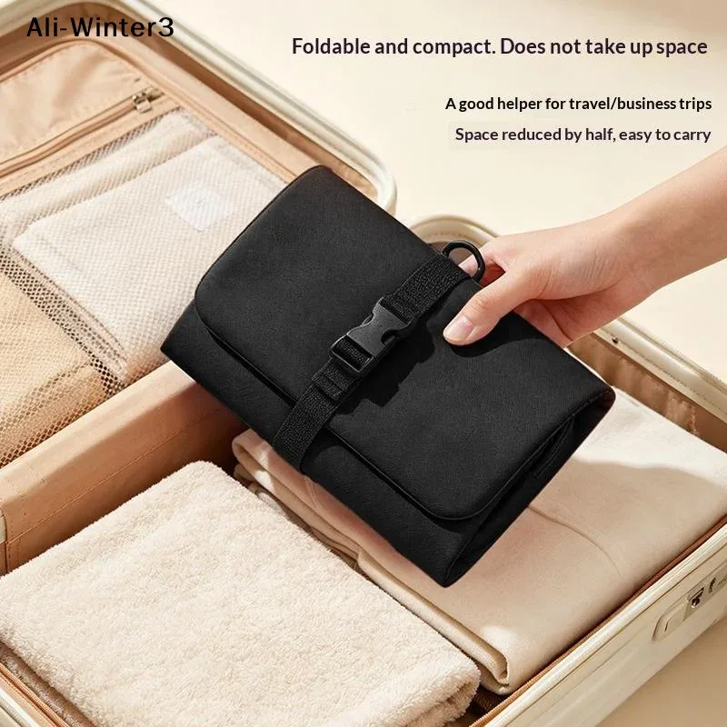 【y】trousse de toilette pliable, grande capacité avec crochet, sac de rangement pour articles de toilette pour hommes en voyage d'affaires, sac de voyage pour cosmétiques pour femmes
