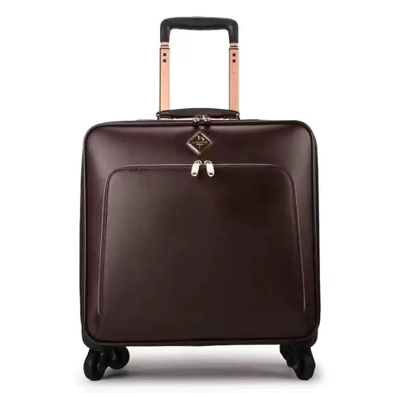 valise à roulettes en cuir véritable, bagage à main de 16 20 22 24 pouces avec 4 roulettes, valise de voyage d'affaires