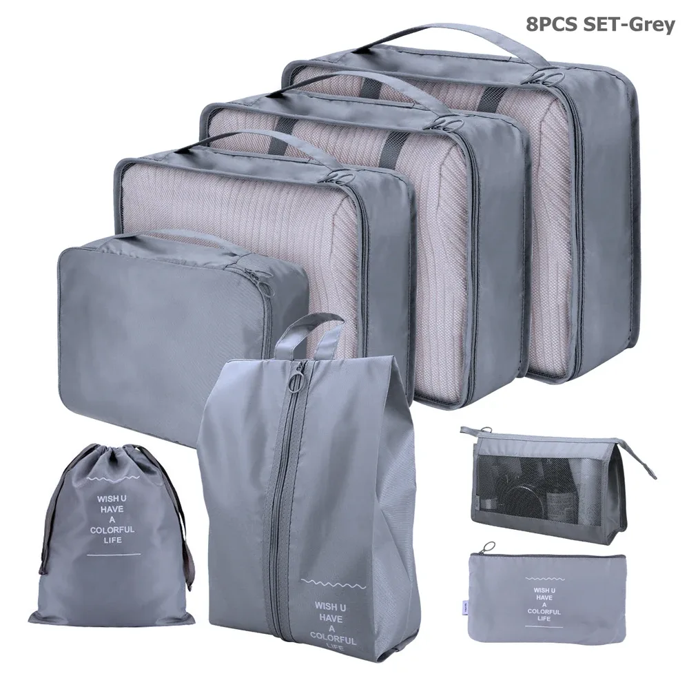 8/6 pièces ensemble sac de rangement de voyage grande capacité bagages vêtements tri organisateur valise pochette étui essentiels chaussures emballage cube