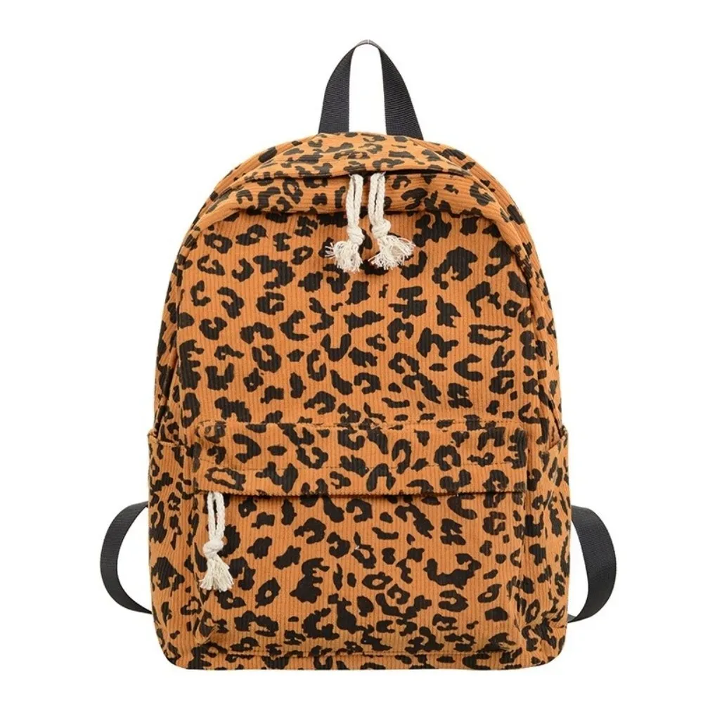 sac à dos léger en velours côtelé à imprimé léopard, style harajuku, pour étudiants, avec bretelles réglables, style coréen