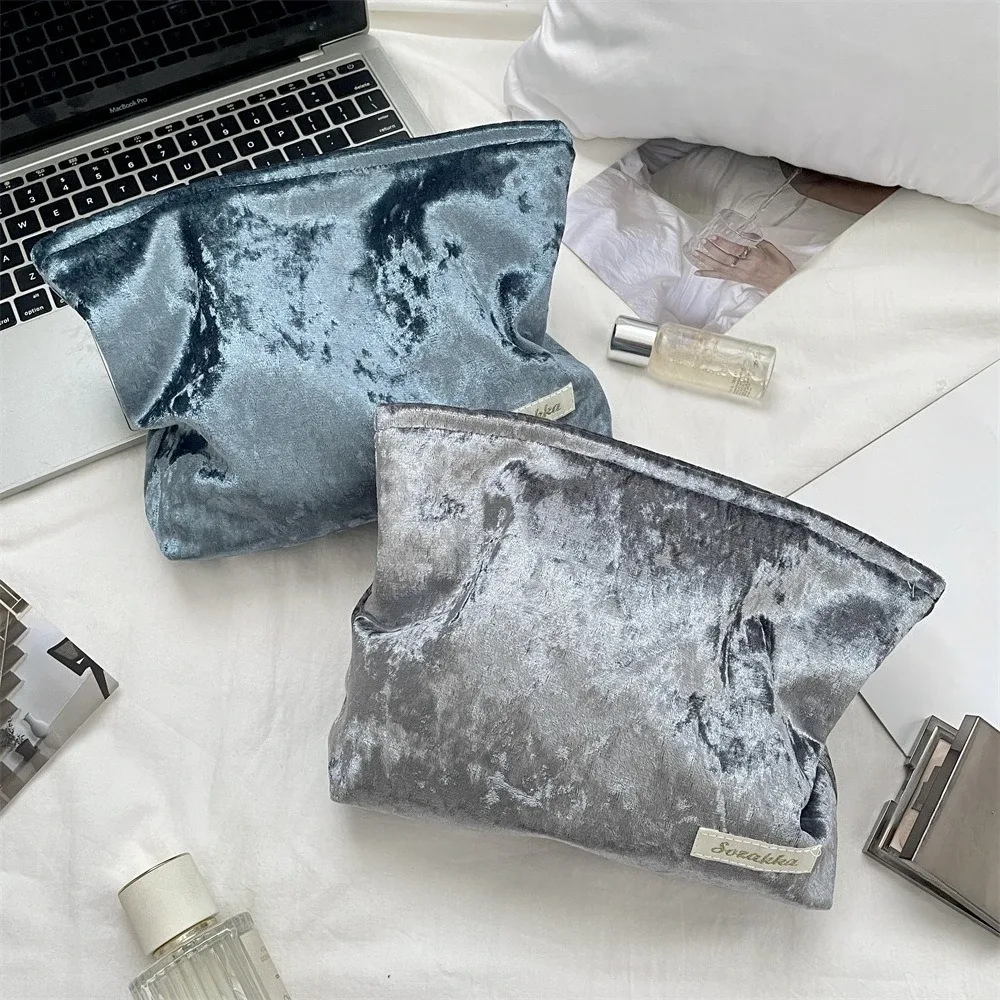 sac à cosmétiques en velours de grande capacité pour femmes, organisateur de produits de toilette, sac de maquillage à fermeture éclair, pochette de voyage, sac de rangement de cosmétiques pour filles