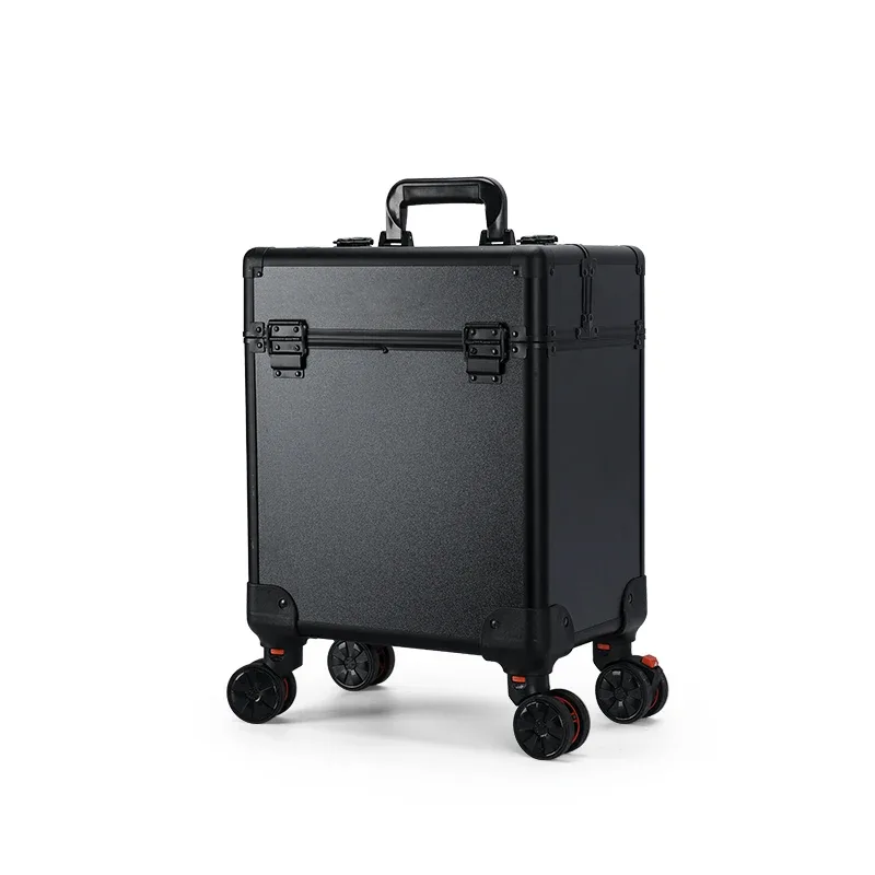 trousse de maquillage roulante en aluminium, organisateur de salon de cosmétiques verrouillable, boîtier de chariot avec plateaux