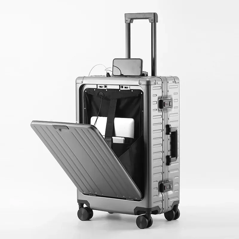 klqdzms valise ouverture avant boîte d'embarquement entièrement en aluminium alliage de magnésium boîtier de chariot 20 "24 pouces bagages multifonctions