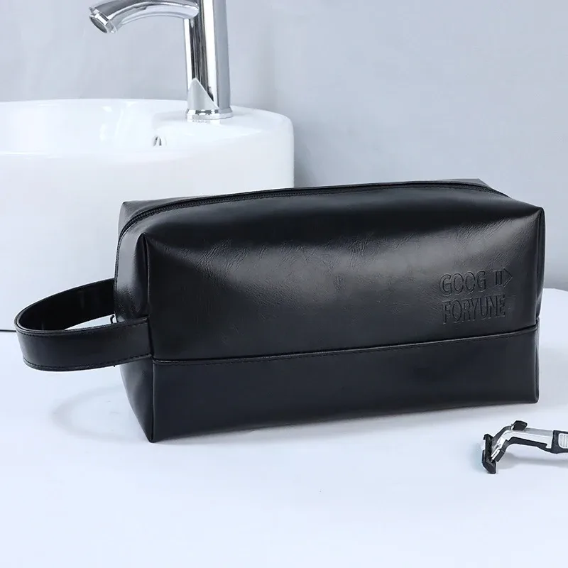 sac de rangement portable en cuir pu pour hommes et femmes, sac de rangement d'affaires à fermeture éclair, organisateur de produits de toilette, sac à cosmétiques de voyage, pochette de lavage étanche suspendue