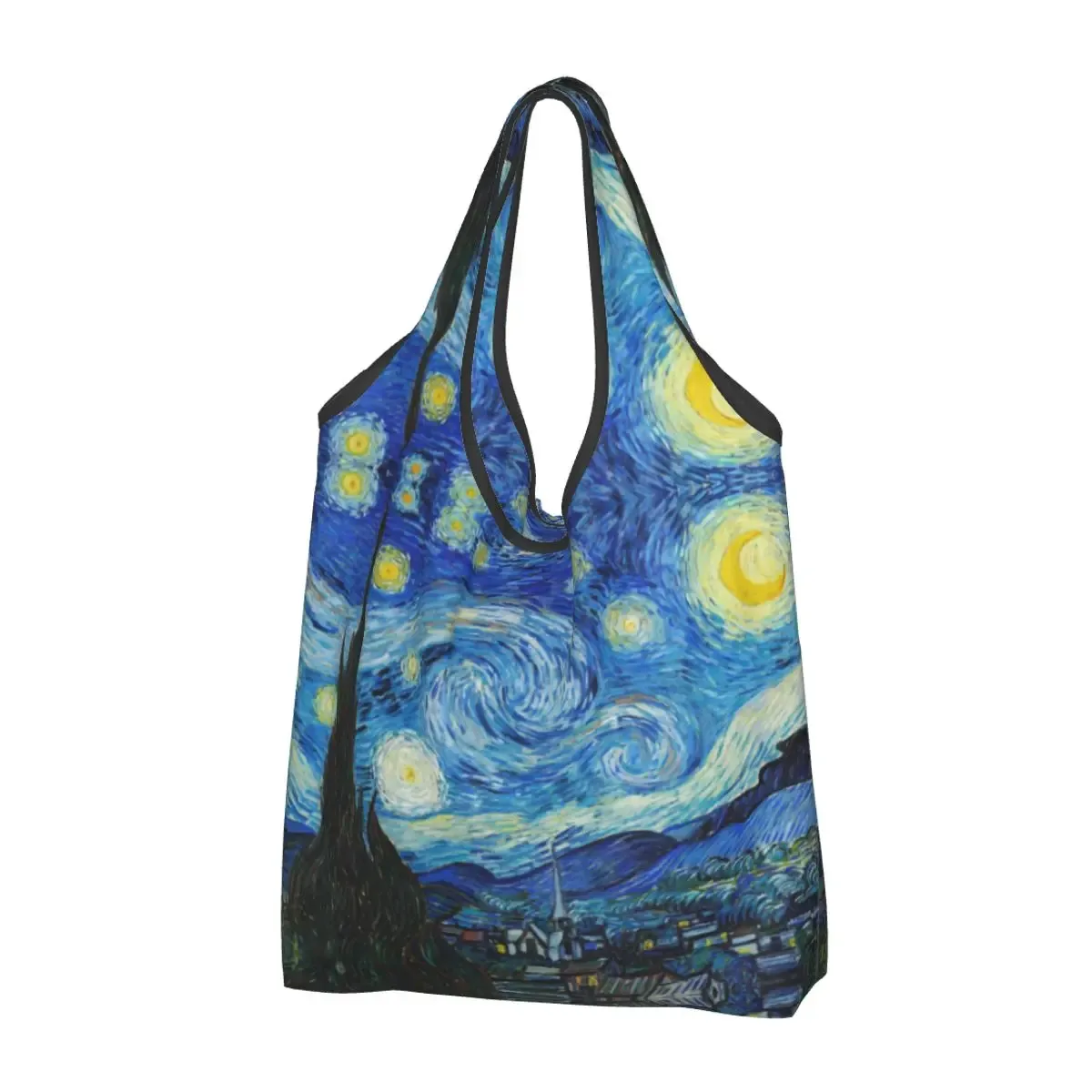 sac fourre-tout portable personnalisé drôle 73 terrasse la nuit, peinture de vincent van gogh, sac d'épicerie initié