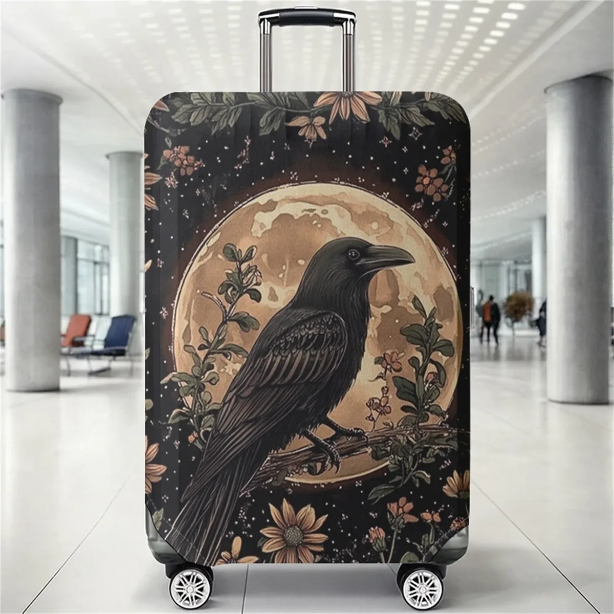 housse de protection pour bagages à motif floral moonnight crow, adaptée aux housses de bagages de 18 à 32 pouces, aux gants de protection pour poignée de bagage, aux accessoires de voyage