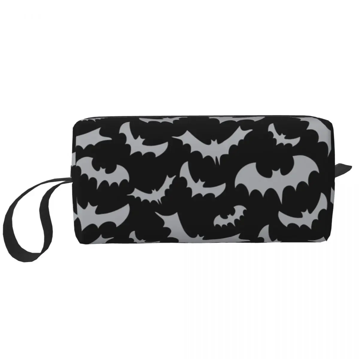 trousse de toilette personnalisée pour femme, chauves-souris enchantées en gris clair sur noir, trousse de maquillage de sorcière occulte gothique, trousse de rangement de beauté dopp
