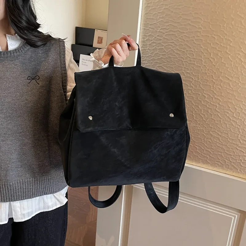 sacs à dos style preppy rétro, niche de luxe, sacs de livres à rabat en daim haut de gamme pour étudiants, grand sac à bandoulière de voyage, nouvelle collection 2026