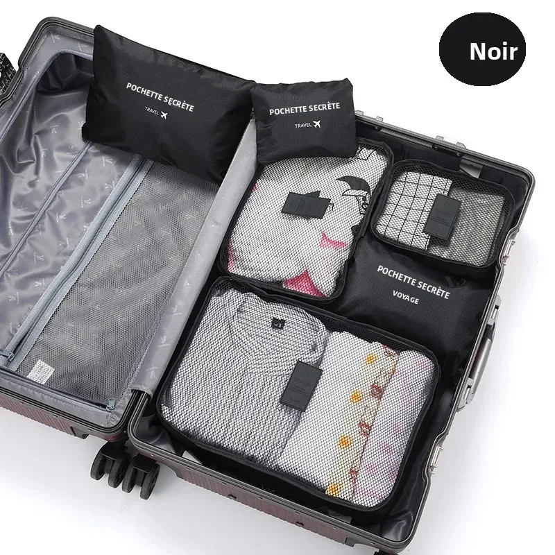 ensemble de 6 sacs de rangement portables pour vêtements de voyage, organisateur de bagages, pochette de valise, cube de rangement pour chaussures et vêtements