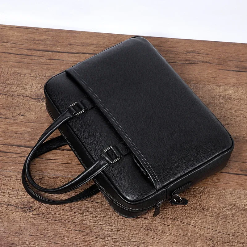 double fermeture éclair hommes sacs en cuir véritable hommes porte-documents sac d'affaires en cuir pochette d'ordinateur épaule mode bureau mâle sac à main grand