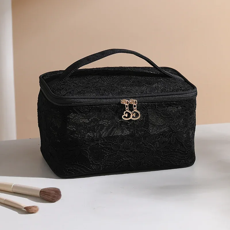 trousse de maquillage de voyage de grande capacité, sac à cosmétiques multifonctionnel portable en dentelle, sac de rangement de toilette pour femmes
