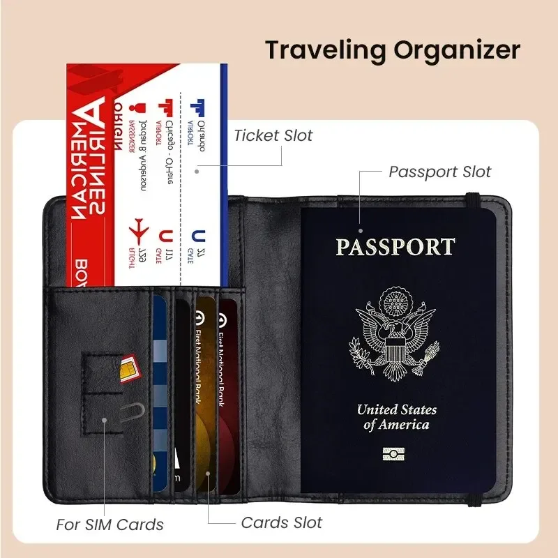 porte-passeport rfid en cuir pu pour hommes et femmes, porte-cartes, étui à passeport, essentiels de voyage pour les vacances en famille