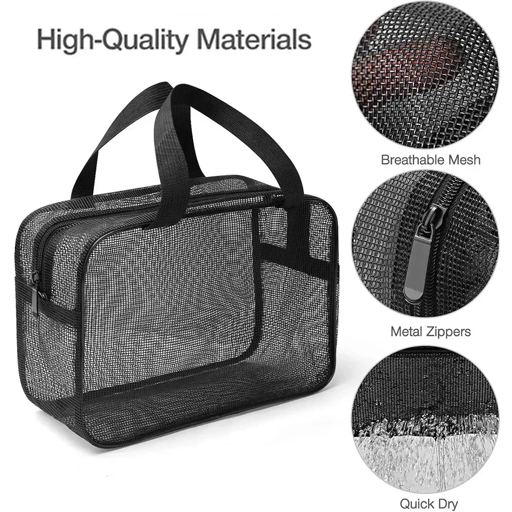 sac de douche en maille grande capacité, sac fourre-tout multifonctionnel pour cosmétiques, organisateur portable pour articles de toilette, idéal pour l'organisation de la salle de bain