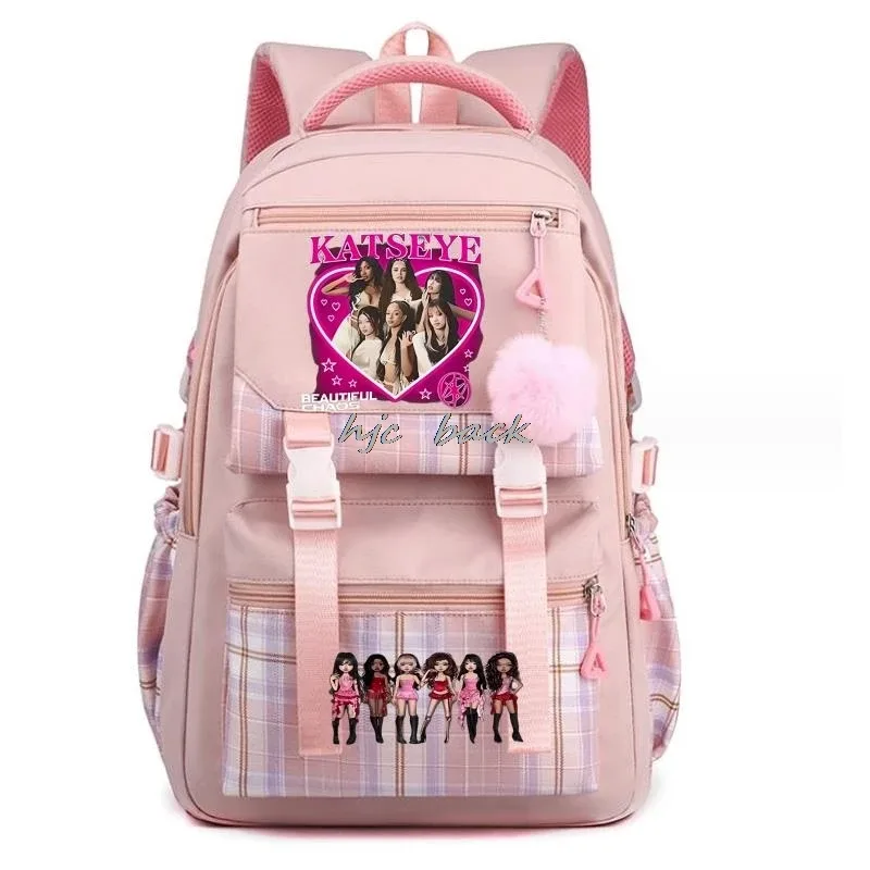 katseye chaud drôle impression sacs d'école adolescentes grande capacité en plein air voyage sac à dos multi-fonction dessin animé étudiants sac à dos