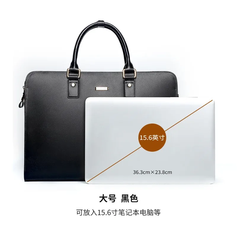porte-documents en cuir véritable pour hommes, en cuir de vache fendu, grande capacité, sac à main d'affaires horizontal, pochette d'ordinateur, nouvelle collection