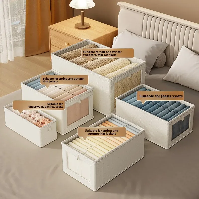 boîte de rangement pliable pour vêtements avec couvercle, anti-poussière, organisateur de chemises et de sous-vêtements, style moderne et simple, pour la maison, bac de rangement pour armoire