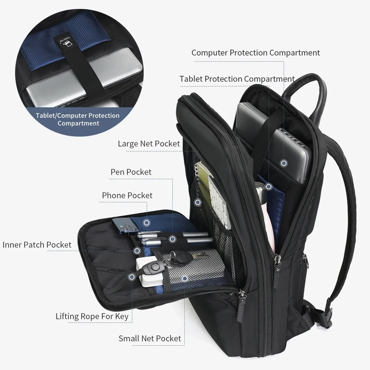 tigernu sac à dos hommes voyage sac à dos mince sac à dos mâle sac à dos pour ordinateur portable sac extensible pour l'école en plein air sacs d'affaires sac à dos