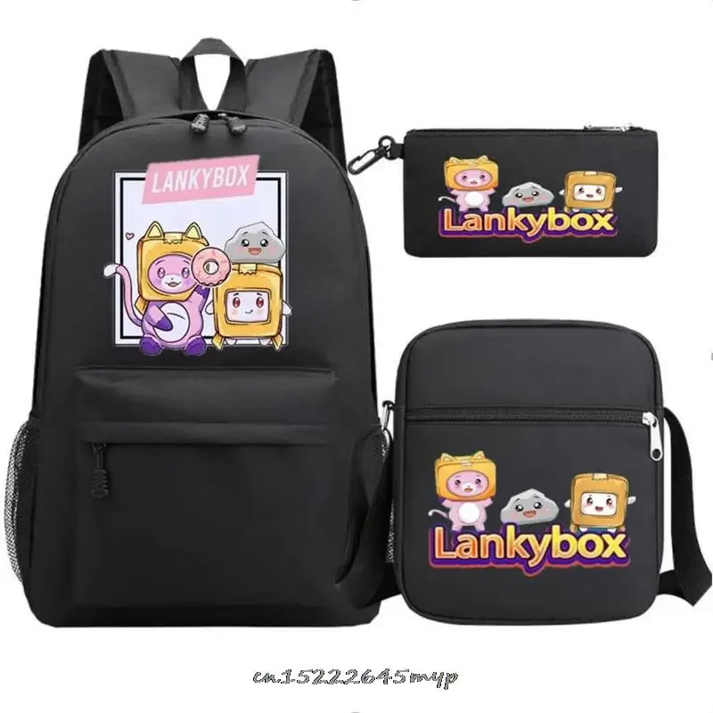 ensemble de sac à dos anime lankybox pour enfants, sacs d'école pour garçons et filles, sac à dos de voyage pour hommes et femmes, sac à dos pour adolescents, cadeau mochila, 3 pièces