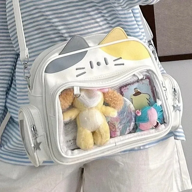 sacs à dos tendance pour femmes y2k, style coréen et japonais, sacs ita chat kawaii en pu, sacs à bandoulière esthétiques avec poche transparente pour filles