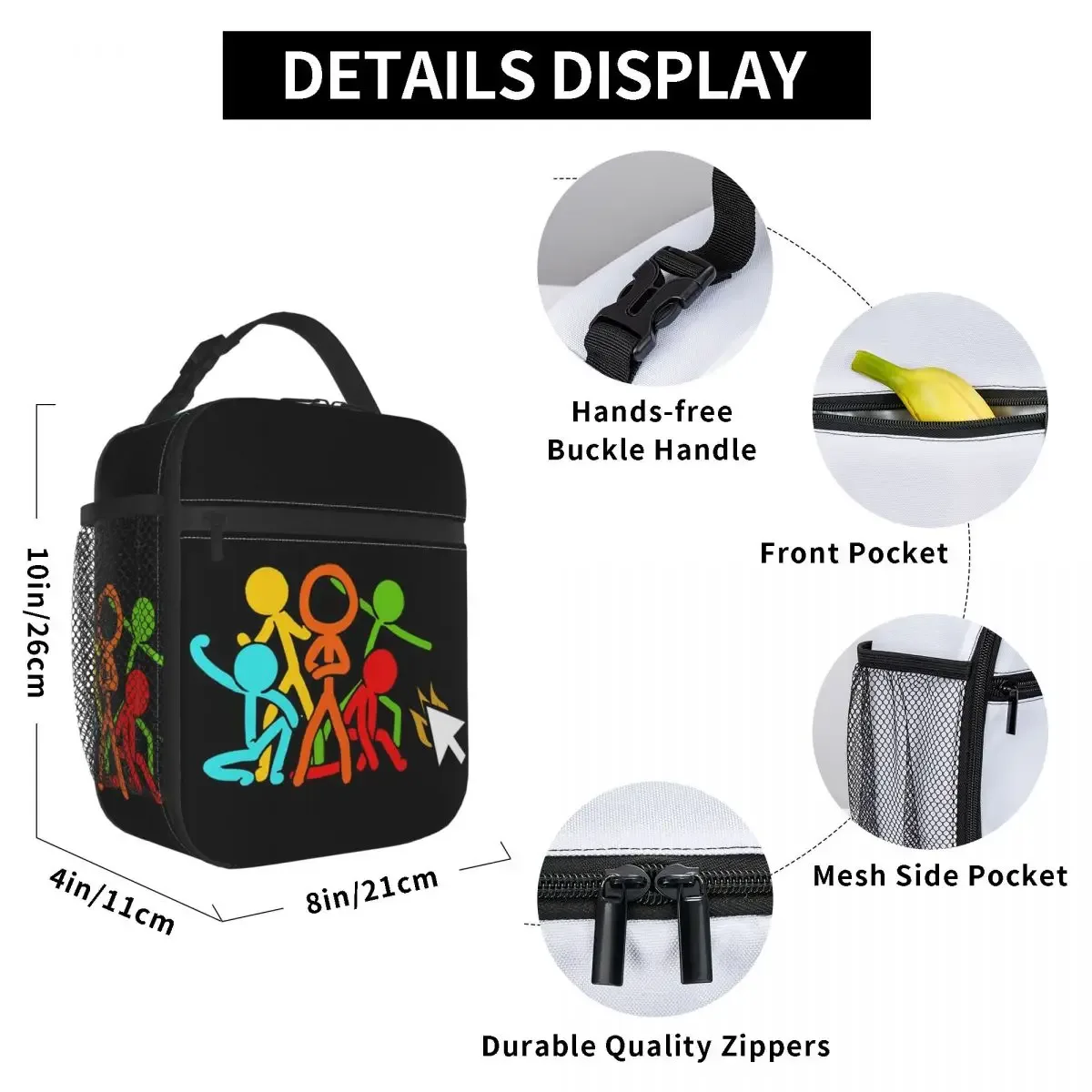 five stick figures alan becker gaming sac à lunch isotherme pour enfants, boîte à nourriture thermique pour l'école, sac fourre-tout, boîtes à lunch, conteneur