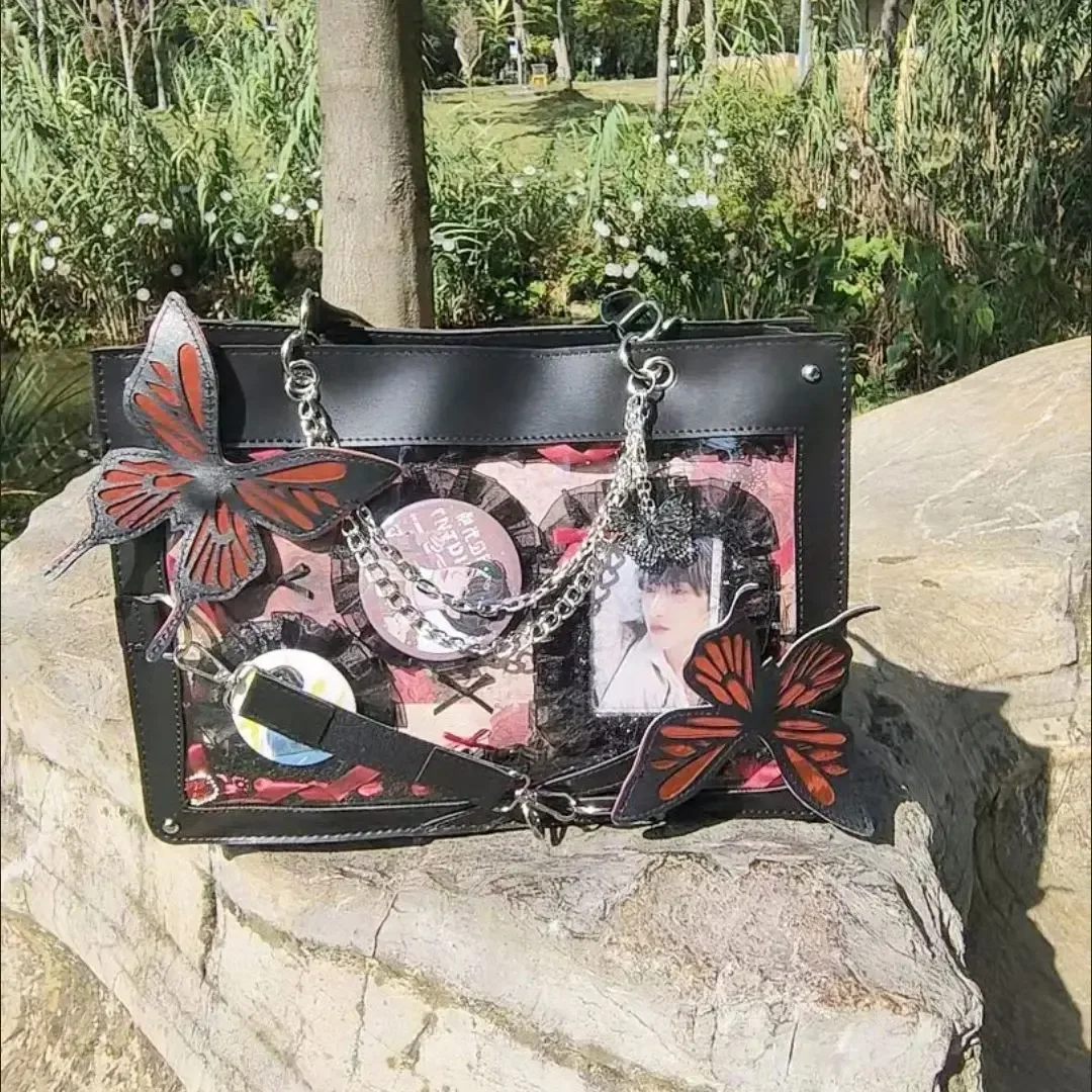 porte-cartes gothique noir rouge, insert de sac ita, décorations de sac, panneau organisateur, ruban en dentelle, accessoires de sac ita