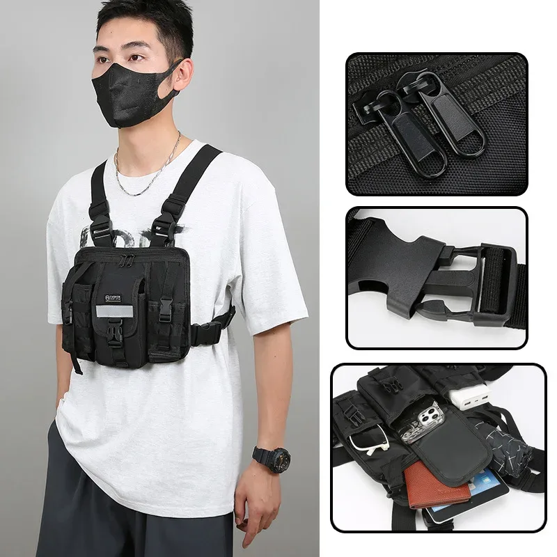 sac de gilet tactique pour hommes – sac de poitrine de travail de grande capacité, sac à dos à bandoulière décontracté multi-poches