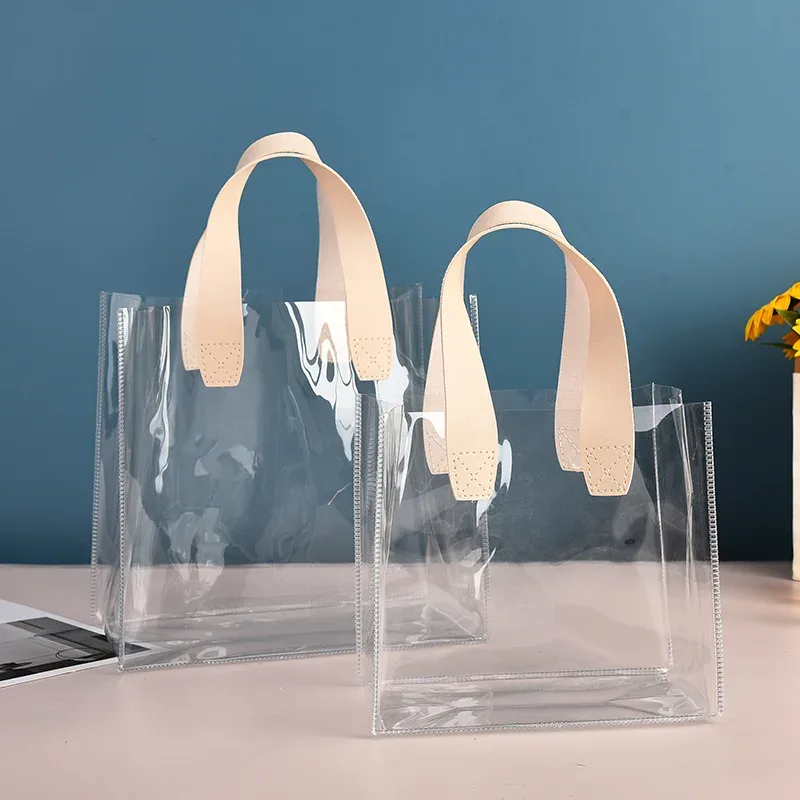 fourre-tout en pvc transparent de grande capacité, sac à provisions en plastique, sac de rangement pour cosmétiques en msi, sac cadeau, accessoires de voyage en plein air