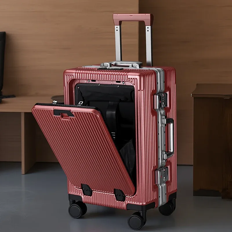 valise de voyage ko-ku nouvelle version avec ouverture frontale, compartiment pour ordinateur portable, cadre en aluminium 20-28, et porte-gobelet