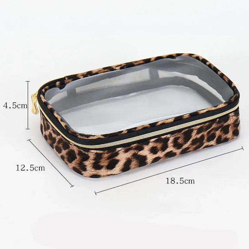 sacs de maquillage transparents imprimé léopard, 1/3 pièces, imperméables, grande capacité, organisateur de cosmétiques de voyage, sac de lavage portable transparent à fermeture éclair