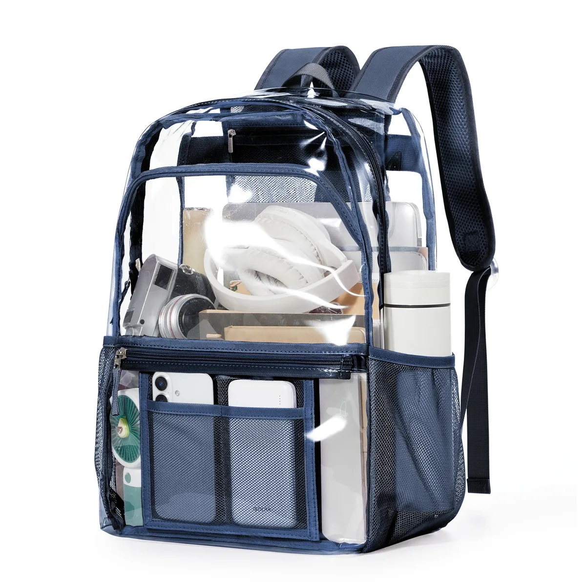 sac à dos en polyester transparent - sac à dos transparent élégant pour l'école sac à dos transparent multi-poches sac esthétique moderne décontracté 
