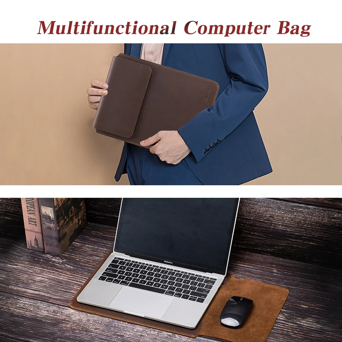 housse pour ordinateur portable en cuir véritable, fine et protectrice, pour macbook air/pro de 15/15,6 pouces
