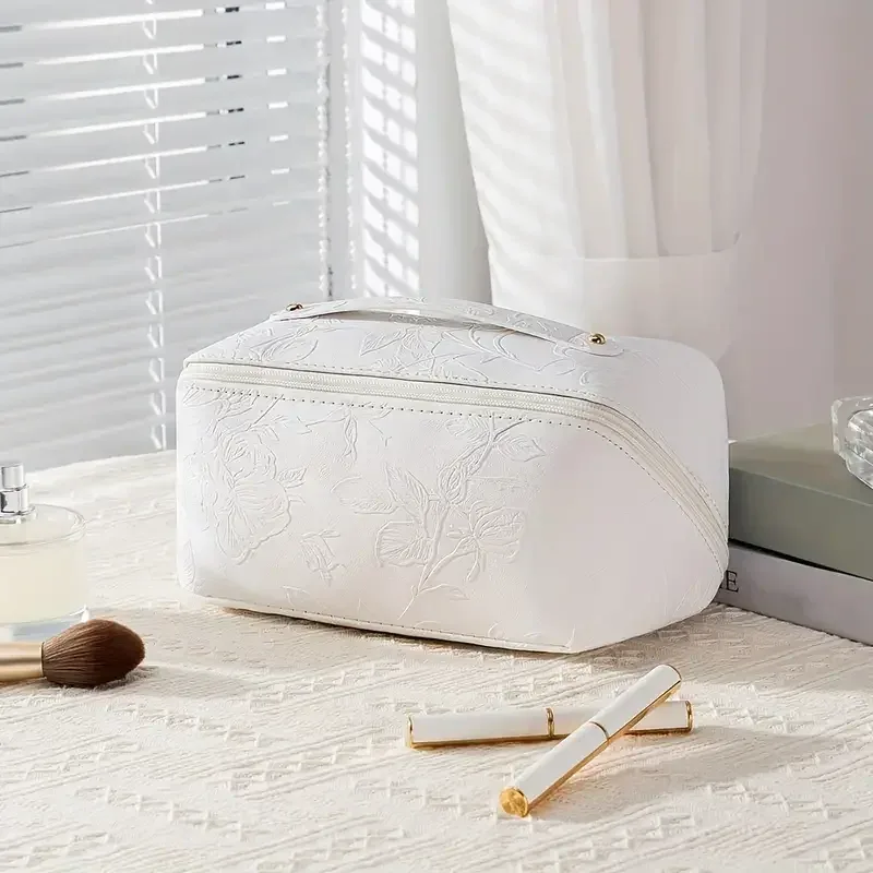 sac de voyage zippé grande capacité pour femme, motif floral vintage, sac fourre-tout, pochette de rangement portable pour maquillage et cosmétiques, trousse de toilette