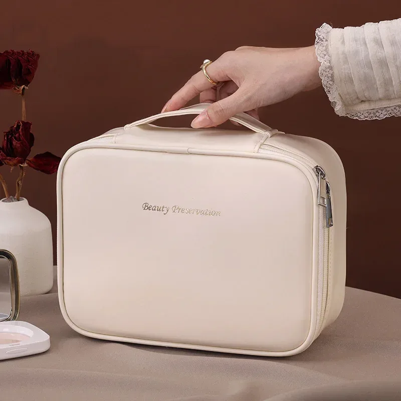 sac de maquillage fourre-tout de luxe en pu pour femmes, grande capacité, organisateur de voyage portable, sac de rangement de cosmétiques, pochette double couche pour dames