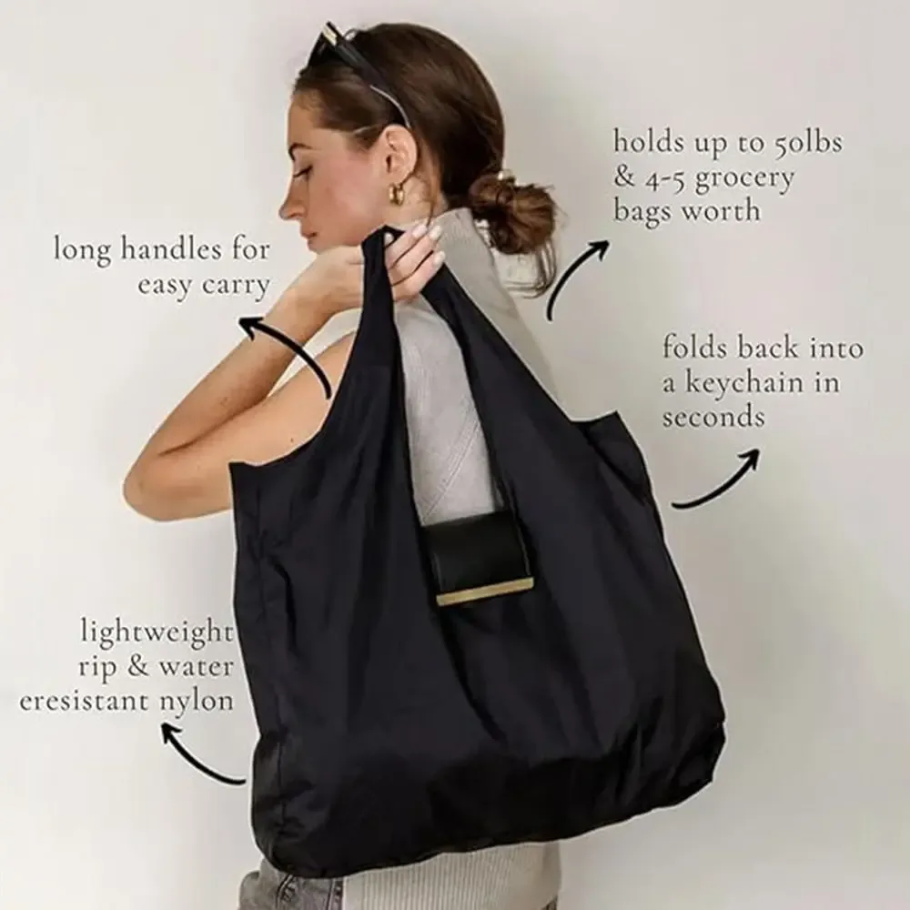 nouveau mini sac fourre-tout pliable et extensible pour supermarché, sac écologique réutilisable avec porte-clés, sac de courses pour les voyages
