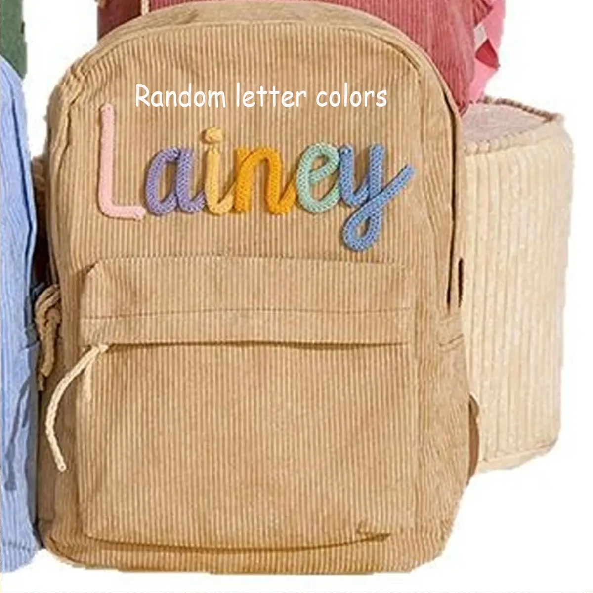 sac à dos personnalisé en velours côtelé pour hommes et femmes, lettres brodées à la main, sac à dos en tissu coloré, 1 pièce