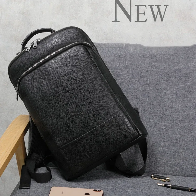 sac à dos en cuir véritable pour homme, 100% naturel, sac de voyage d'affaires, sac mince pour ordinateur portable, chargement usb, sac à dos antivol pour l'école