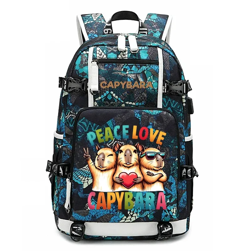sac à dos d'étudiant à grande capacité avec imprimé de capybara, pour garçons et filles, sac de voyage décontracté, sac d'école léger et durable, utilisation quotidienne