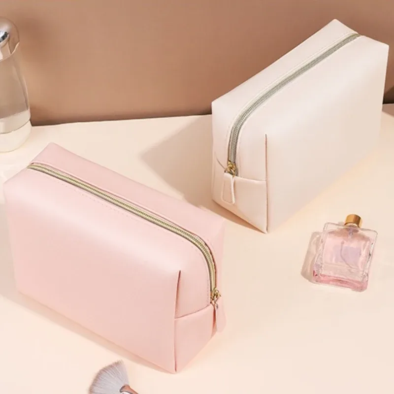 trousse de maquillage de grande capacité pour femmes, organisateur de cosmétiques en cuir pu, trousse de toilette de voyage étanche avec sangle à main pour dames